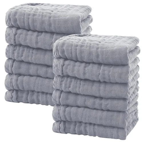 Vista 8 de SWEET DOLPHIN Paquete de 12 Paños de Muselina para Bebé - Paños Faciales Suaves para Recién Nacidos, Paños de Baño Absorbentes para Lavar