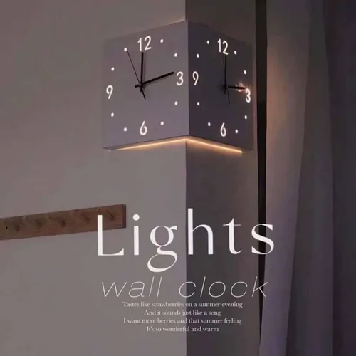 Vista 2 de CLOUDEMO Reloj de esquina de doble cara, reloj de pared de esquina de doble cara, reloj de pared de esquina luminoso con sensor con escala numérica