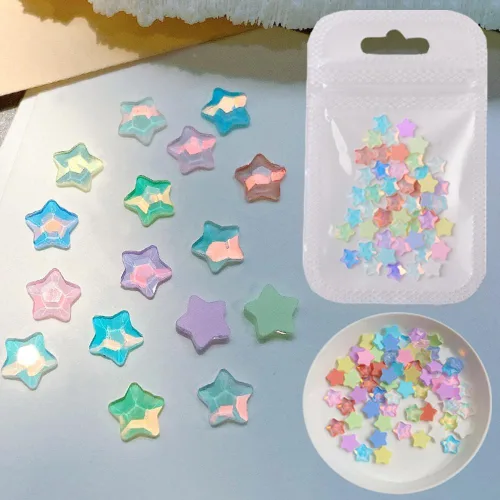 Vista 6 de 50 piezas de encantos de uñas con estrellas y gemas, diamantes de imitación de estrellas para uñas, encantos de uñas con estrellas, encantos