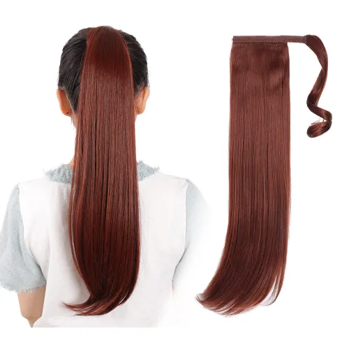 Vista 49 de Extensiones de cabello para cola de caballo, extensión de cola de caballo roja de 16 pulgadas, corta, ondulada, rizada, envolvente, cola de caballo