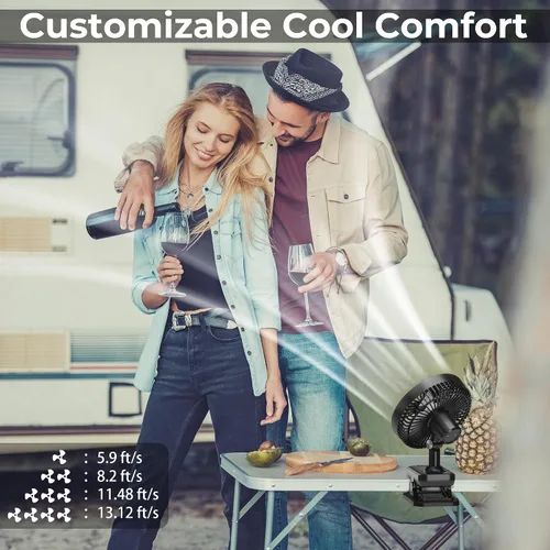 Vista 5 de Ventilador con clip de 10000 mAh, 42 h de duración, ventilador de mesa silencioso y oscilante automático, recargable con 4 velocidades potentes