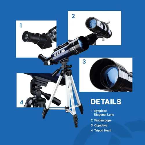Vista 8 de ESSLNB - Telescopio para adultos, telescopio refractor de apertura de 70 mm (15X-180X) para principiantes de astronomía, telescopio portátil