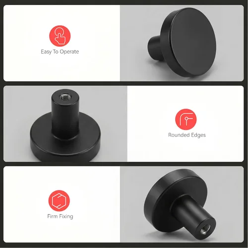 Vista 4 de homdiy Paquete de 5 pomos negros para gabinetes, manijas redondas para cajones de cocina, pomos de metal negro mate para armarios, cajones