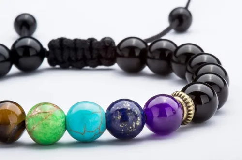 Vista 6 de Brazalete GelConnie de piedras de lava, 7 chakras, 0.32 pulgadas, piedra natural, para curación, alivio del estrés, yoga, ansiedad, aromaterapia