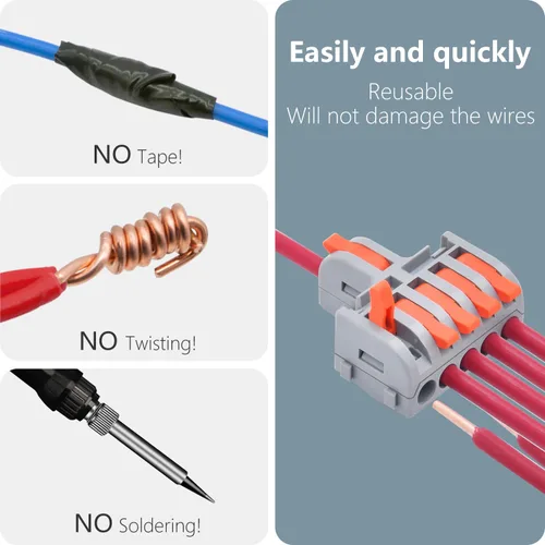 Vista 3 de 10 conectores de cable de palanca, 1 en 5 salidas DIY Mini empalme compacto conectores eléctricos de empuje rápido, 24-12 AWG