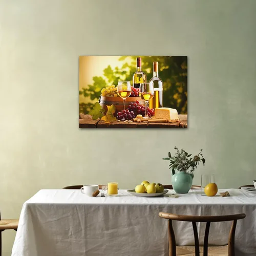 Vista 2 de CXHOSTENT Lienzo decorativo para pared de vino tinto, uvas frescas, frutas y copas de vino, pintura de paisaje campestre para comedor