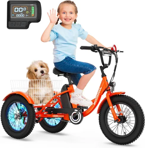 Vista 9 de NAIZEA Bicicleta eléctrica para niños, triciclo de 16 pulgadas para niños y niñas de 6 a 12 años, bicicleta eléctrica para niños de 250 W, bicicleta