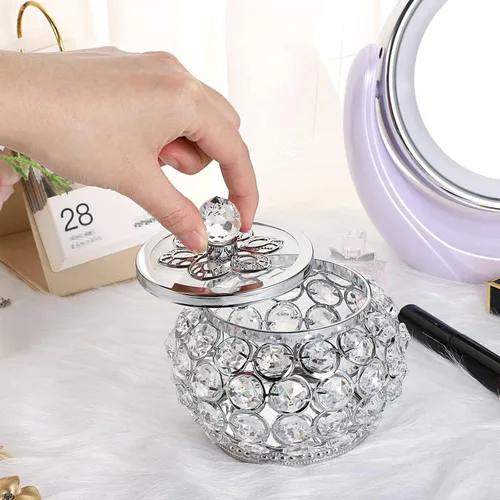 Vista 3 de Hipiwe Joyero de cristal con tapa de cristal, organizador pequeño de baratijas, caja de tesoro con espejo, soporte para anillos, aretes, collar