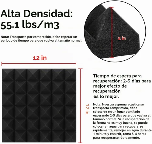 Vista 5 de Paquete de 24 paneles de espuma acústica en forma de pirámide, de 2" x 12" x 12", espuma de insonorización y cancelación de ruido con 120 piezas