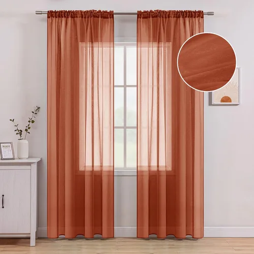 Vista 15 de MIULEE Cortinas semitransparentes 24 pulgadas de largo 2 paneles para ventana de cocina sobre el fregadero, cortinas cortas pequeñas de café