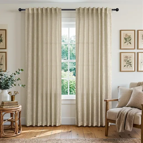 Vista 33 de Cortinas rosa intenso para sala de estar de 84 pulgadas de largo, juego de 2 paneles con pestaña trasera y bolsillo, cortinas de lino Berry