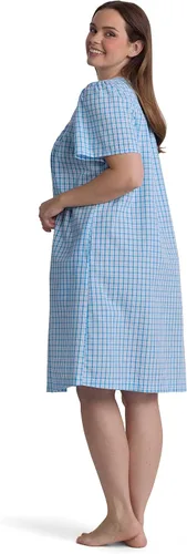 Vista 4 de Miss Elaine Bata corta de seersucker para mujer, cierre de broches frontal y mangas cortas, dos bolsillos delanteros, ropa de dormir y ropa