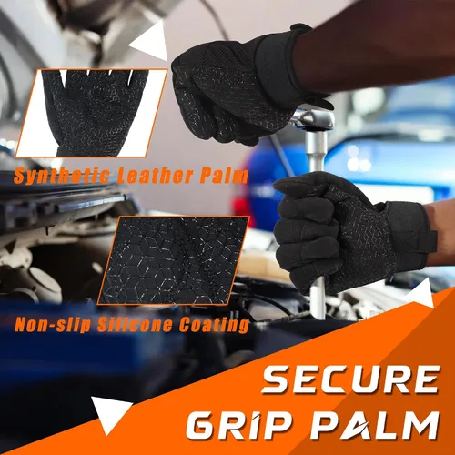 Vista 2 de HANDLANDY Guantes de trabajo de agarre para mujeres y hombres, guantes de trabajo de seguridad y utilidad para jardín, guantes de mecánicos Negro