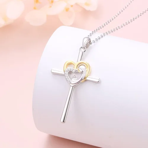 Vista 5 de DAOCHONG Regalo para el Día de la Madre Madre Sosteniendo Niño Plata Esterlina Madre Amor Corazón CZ Colgante Collar para Mujeres Madre Abuela