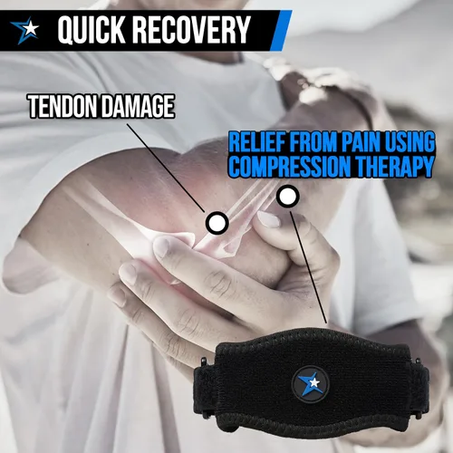 Vista 2 de RiptGear Codera de tenis para mujeres y hombres, codera para tendinitis y codo de tenista, correa para el codo para aliviar el dolor de tendón, Azul