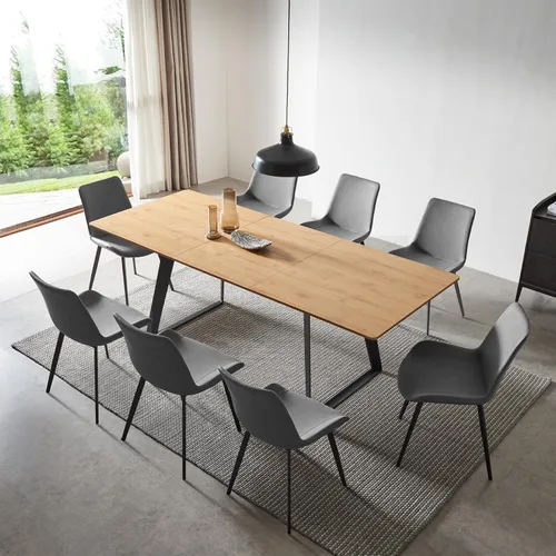 Vista 22 de ZckyCine Mesa de Comedor Moderna de Mediados de Siglo y Sillas para 4 Rectangular de Madera Expandible que Ahorra Espacio Multifuncional Marrón