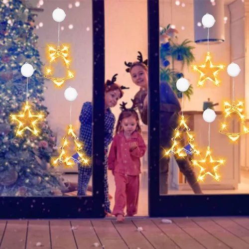 Vista 4 de 3 piezas de luces de ventana de Navidad, luces de decoración de Navidad alimentadas por batería, luces de cadena colgantes para interiores