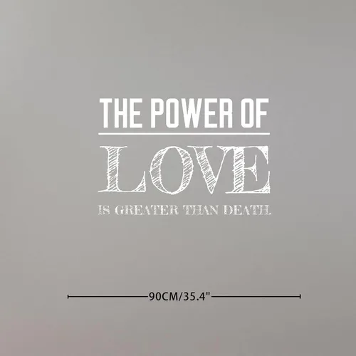 Vista 2 de Calcomanías de pared con texto "The Power of Love is Greater Than Death" extraíble para dormitorio, decoración del hogar