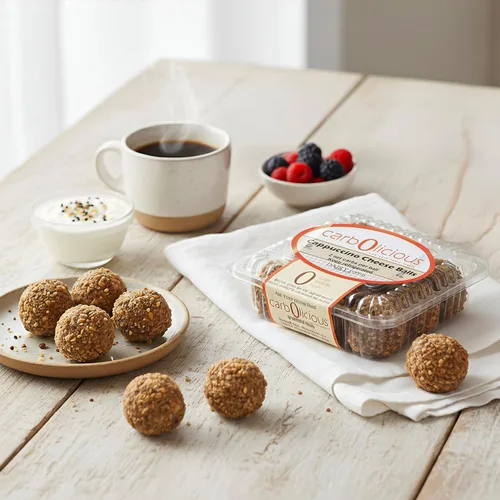 Vista 2 de Carbolicious - Bolas de queso capuchino bajas en carbohidratos con costra de nuez aptas para dieta cetogénica, aptas para diabéticos, aperitivo