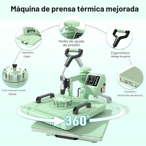 Vista 5 de Slendor - Prensa de calor de 15 x 15 pulgadas, 5 en 1, máquina de prensa de calor con giro de 360 grados, digital, para camisetas, prensa