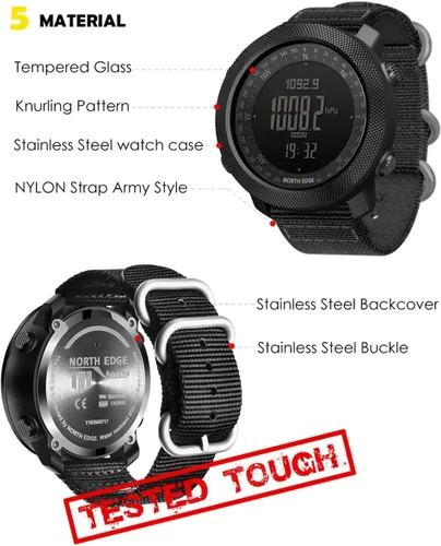Vista 8 de North Edge Apache - Relojes deportivos tácticos para hombres, relojes digitales sólidos de supervivencia al aire libre con brújula militar sólida