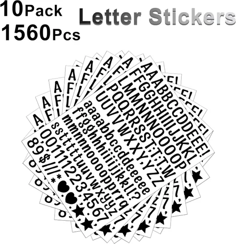 Vista 3 de 10 hojas de calcomanías de letras pequeñas de 1/2 pulgada, 1560 calcomanías autoadhesivas del alfabeto, lindas calcomanías de vinilo con símbolos