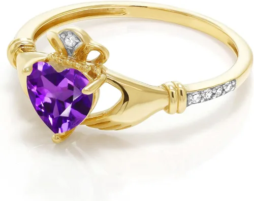 Vista 79 de Gem Stone King Anillo de compromiso claddagh celta irlandés de oro amarillo de 10 quilates con piedra preciosa en forma de corazón de 0.236 in