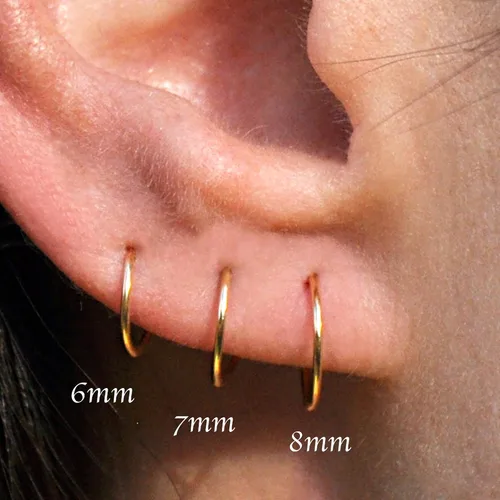 Vista 60 de Aretes de aro dorados y plateados para cartílago, nariz, tabique, oreja, hélix, tragus, joyería para mujer, hipoalergénicos, pequeños aros