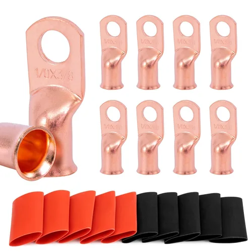 Vista 17 de 6 piezas 1/0 AWG - 1/2" (M12) Sanuke Terminales de anillo para cable de alambre con conectores de extremos resistentes para cable de batería, ojales