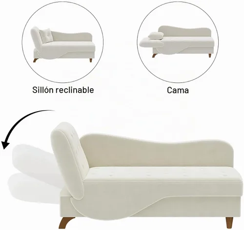 Vista 5 de Tumbona de terciopelo para interiores con almacenamiento para sala de estar Blanco beige
