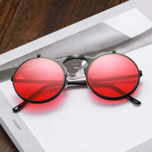 Vista 4 de COASION Gafas de sol redondas vintage para hombres y mujeres, jóvenes, círculo, steampunk, disfraz