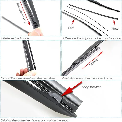 Vista 5 de 4 piezas de repuesto para limpiaparabrisas, tiras de goma ajustables para parabrisas de coche, tiras de silicona sin marco para ventanas, accesorios