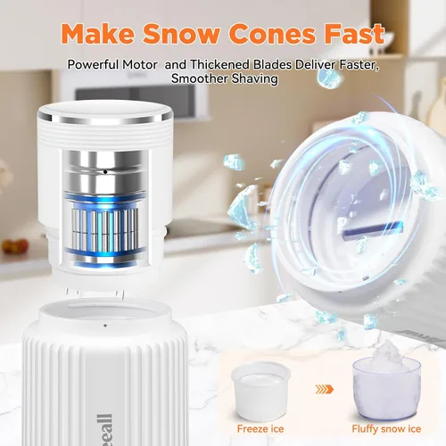 Vista 3 de Máquina de raspados de nieve, máquina raspadora de hielo portátil inalámbrica para granizados para el hogar con cargador USB y 3 vasos molde