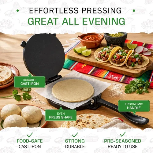 Vista 5 de Tortillada – Prensa para tortillas premium de hierro fundido con libro electrónico de recetas (20 cm)