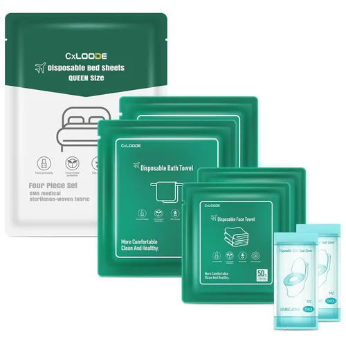 Vista 6 de Sábanas desechables para hotel, artículos esenciales de viaje con 2 toallas de baño desechables, 2 toallas faciales desechables y 4 piezas