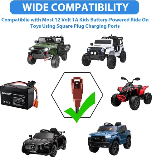 Vista 5 de Cargador de batería certificado ETL de 12V 1A con enchufe cuadrado para juguetes de paseo, cable de 10 pies