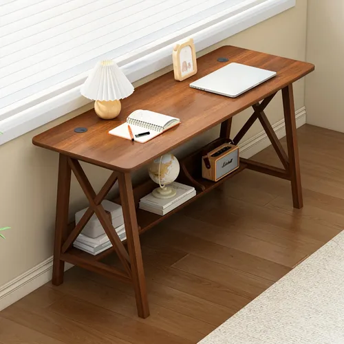 Vista 12 de NELYE Escritorio Extra Largo con Estantería - Mesa de Trabajo de Estudio de Oficina en Casa de Madera, Estación de Trabajo de Computadora de Roble