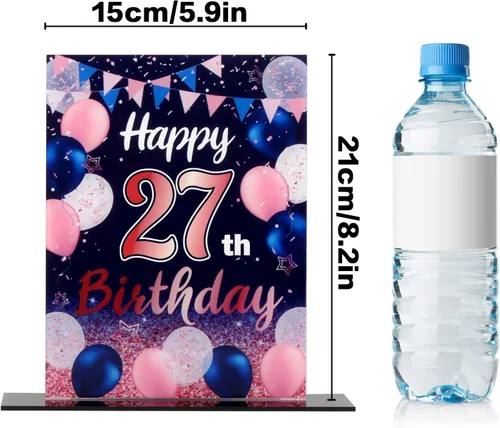 Vista 101 de LINGTEER Decoraciones de feliz cumpleaños número 11, 2 piezas de soporte de acrílico con impresión de pie rosa y azul, tablero de telón de fondo
