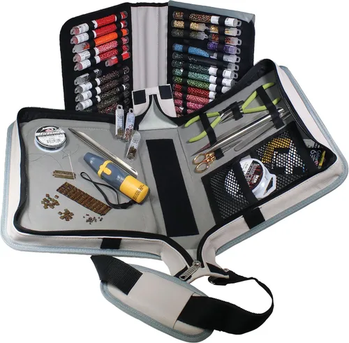 Vista 5 de The Beadsmith Voyager - Estuche para tablero de trabajo, almacenamiento y organizador para hacer joyas, estuche de viaje con correa para el hombro