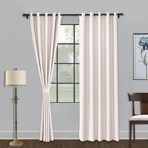 Vista 31 de Fcosie Cortinas opacas de 84 pulgadas de largo con textura de lino, con aislamiento térmico, con ojales en la parte superior con forro opaco blanco