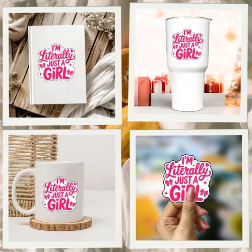 Vista 3 de Calcomanías divertidas con texto en inglés "I I'm Literally Just A Girl" (3 unidades de 2 pulgadas) con texto en inglés "I'm Literally Just A Girl