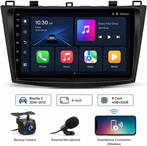 Vista 2 de Radio de coche estéreo para Mazda 3 2010-2013: pantalla táctil de 9 pulgadas con Carplay y Android Auto-GPS EQ DSP Bluetooth FM SWC Mirror Link