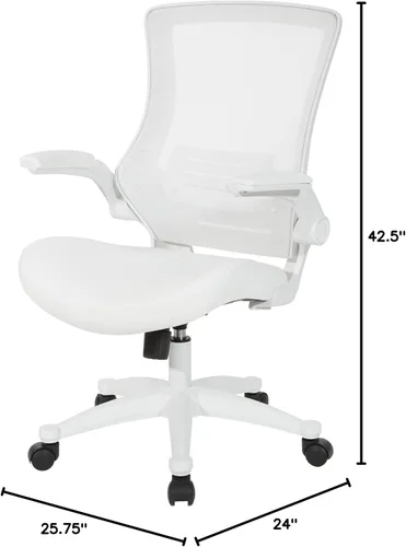 Vista 2 de Office Star - Silla de oficina con respaldo de pantalla blanca ventilada con brazos abatibles acolchados de color con base de nailon blanco, piel