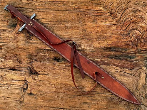 Vista 6 de Espada vikinga hecha a mano, espada medieval de acero de Damasco con funda de cuero, hoja de doble borde de 29 pulgadas
