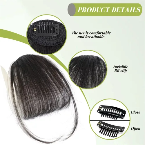 Vista 4 de Flequillo con clip de cabello 100% humano con flequillo de pelo con patillas, extensiones de cabello para mujer, extensiones de cabello con clip