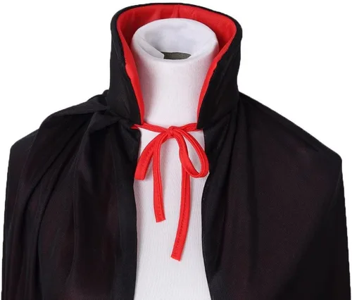 Vista 58 de Disfraz de capa reversible con cuello alto y capucha, color negro y rojo
