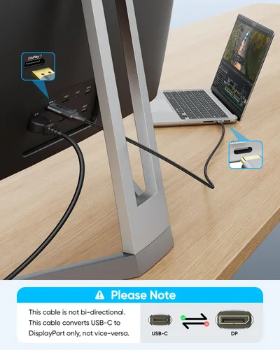 Vista 5 de SUNGUY Cable USB-C a DisplayPort de 6 pies, 8K a 60 Hz 4K a 240 Hz, USB C a DP 32.4 Gbps cable unidireccional Thunderbolt 4/3 para iPhone 17 16 15