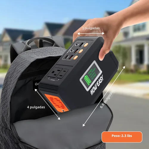 Vista 6 de HOWEASY Generador solar 120W, estación de energía portátil con panel solar Naranja Negro