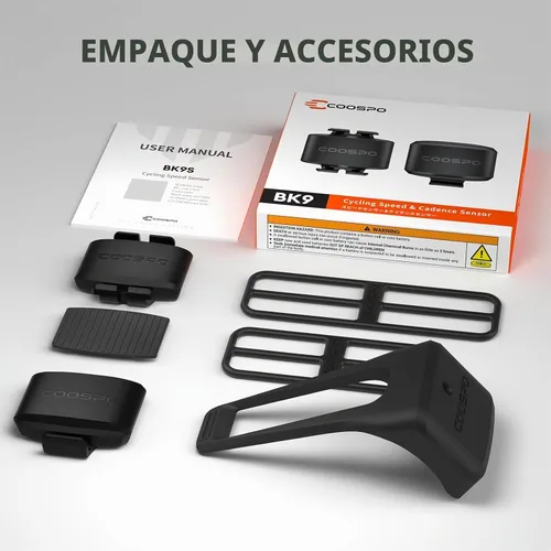 Vista 9 de COOSPO Speed/Cadence Sensor BK9 for Indoor/Outdoor Cycling, Bluetooth 5.0 ANT+ Wireless Cycling RPM Cadence Speed Sensor BK9 Set Cadence Speed