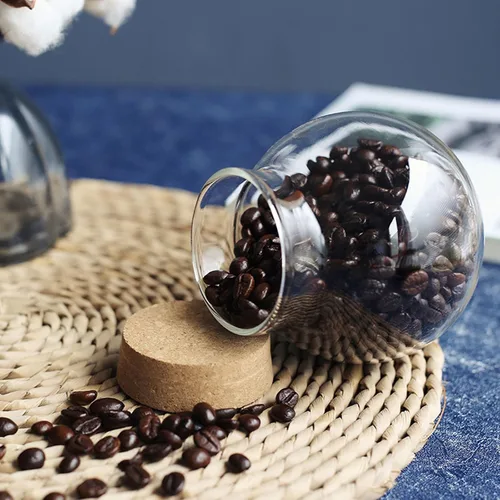 Vista 9 de Tarro de vidrio esférico de 17 onzas con tapa de corcho hermético, tarro de vidrio de cocina para conservar y almacenar dulces, té, café, especias